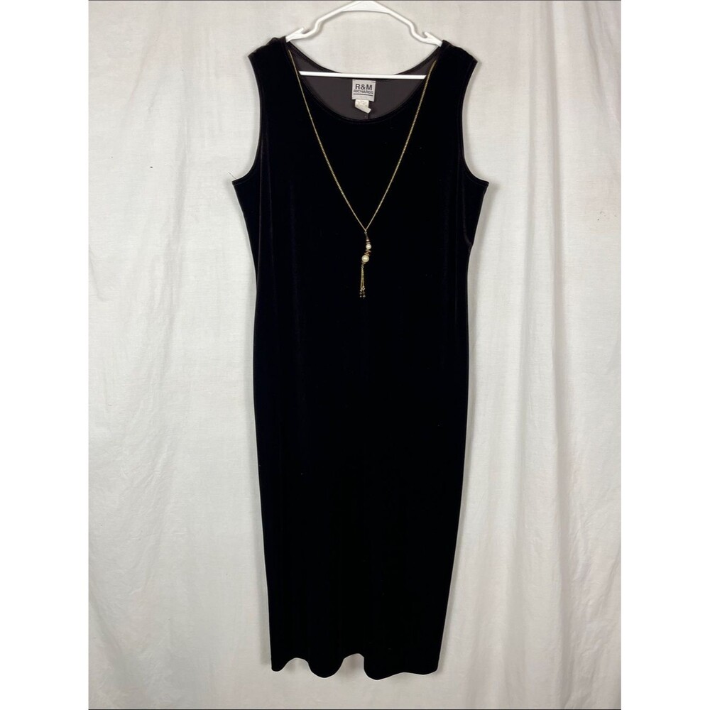 Vintage R & M Richards Chocolate Brown Midi Slip Dress With Chain Necklace